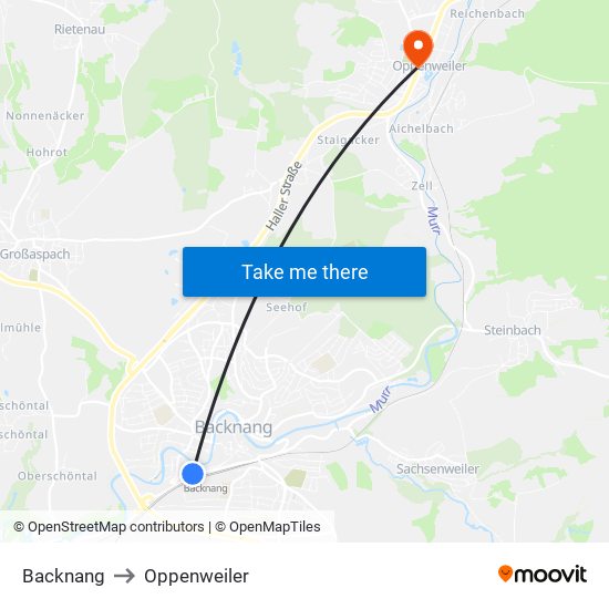 Backnang to Oppenweiler map