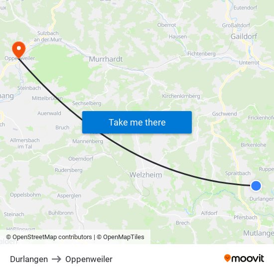 Durlangen to Oppenweiler map