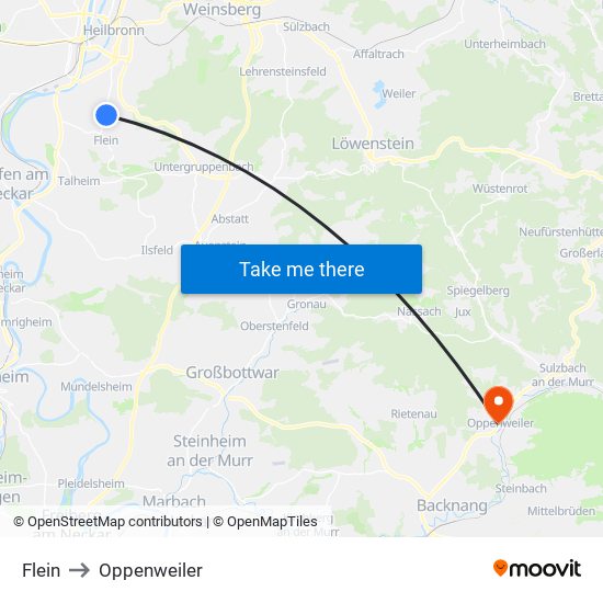 Flein to Oppenweiler map