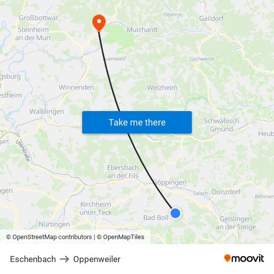 Eschenbach to Oppenweiler map