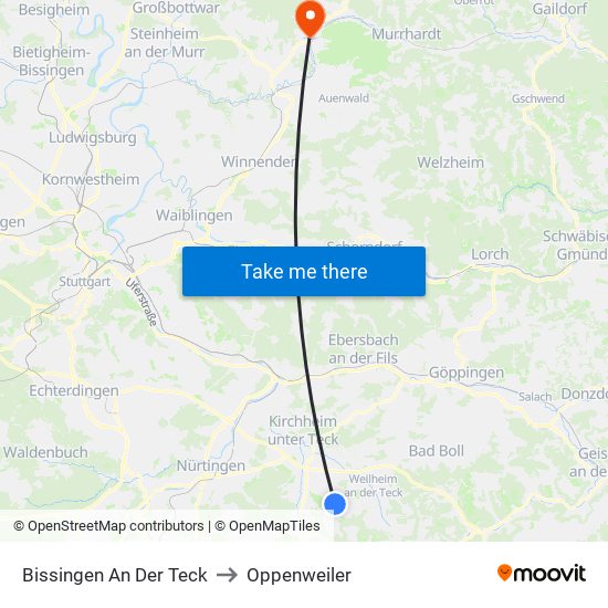 Bissingen An Der Teck to Oppenweiler map