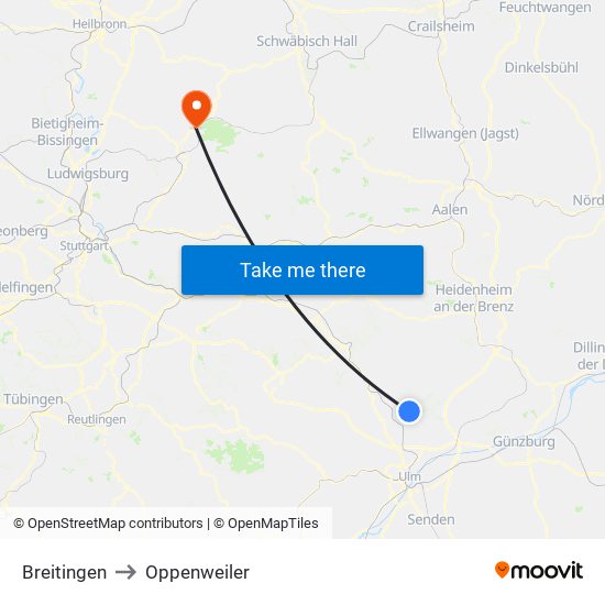 Breitingen to Oppenweiler map