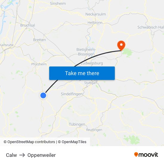 Calw to Oppenweiler map