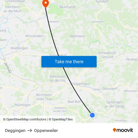 Deggingen to Oppenweiler map
