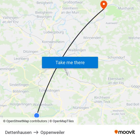 Dettenhausen to Oppenweiler map