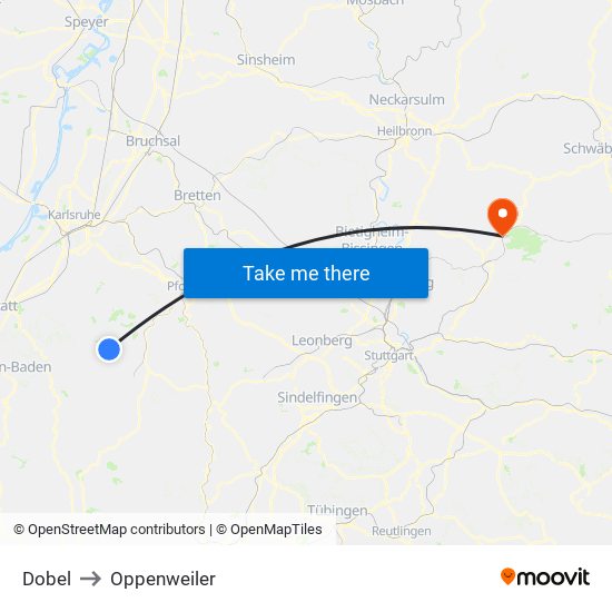 Dobel to Oppenweiler map