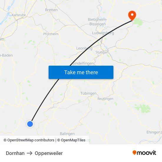 Dornhan to Oppenweiler map