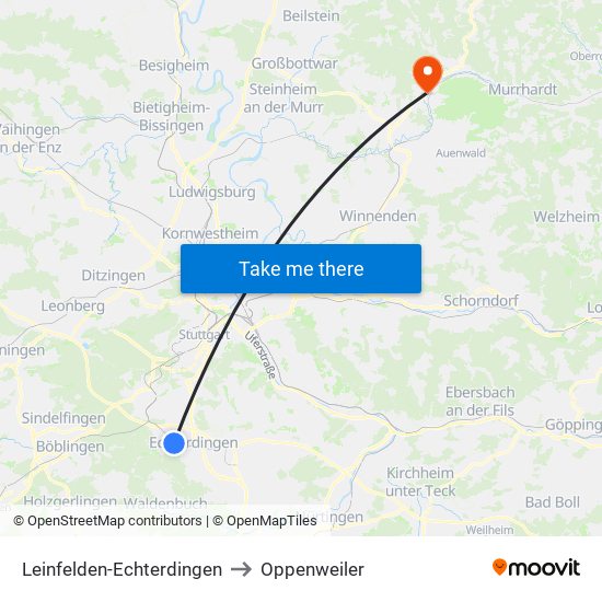 Leinfelden-Echterdingen to Oppenweiler map