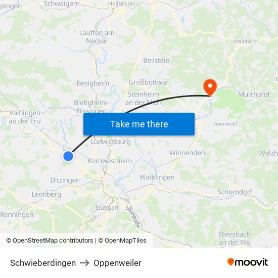 Schwieberdingen to Oppenweiler map