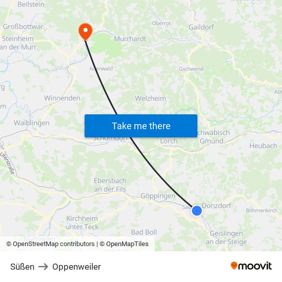 Süßen to Oppenweiler map