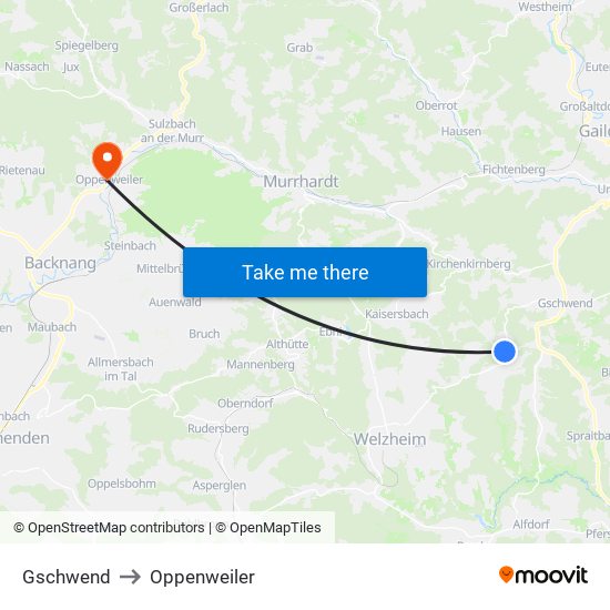 Gschwend to Oppenweiler map