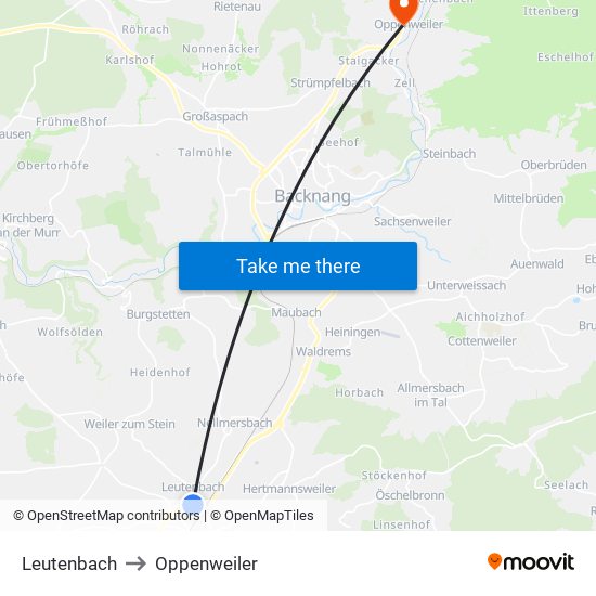 Leutenbach to Oppenweiler map