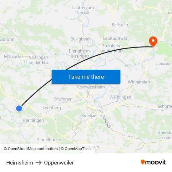 Heimsheim to Oppenweiler map