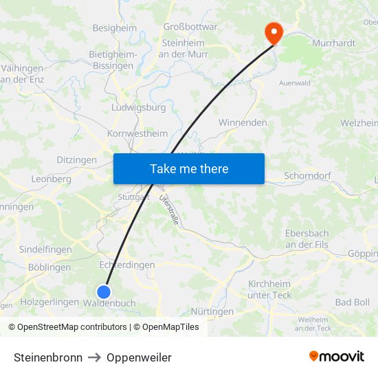 Steinenbronn to Oppenweiler map