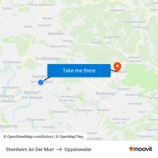 Steinheim An Der Murr to Oppenweiler map