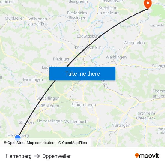 Herrenberg to Oppenweiler map