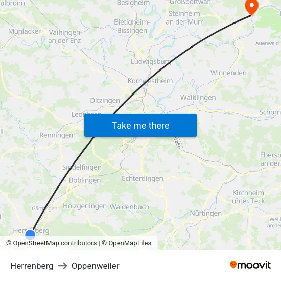 Herrenberg to Oppenweiler map