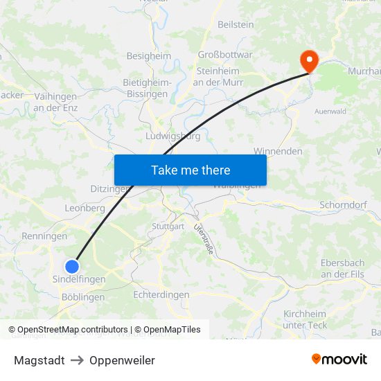 Magstadt to Oppenweiler map