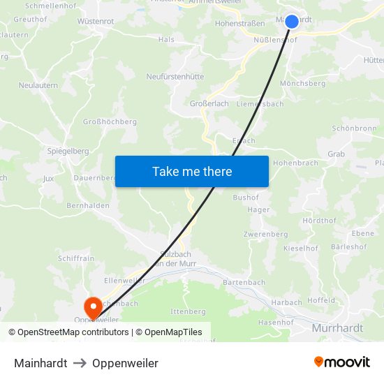 Mainhardt to Oppenweiler map