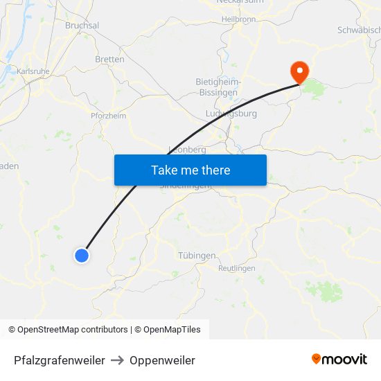 Pfalzgrafenweiler to Oppenweiler map