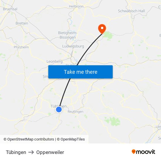 Tübingen to Oppenweiler map