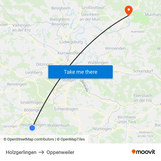 Holzgerlingen to Oppenweiler map