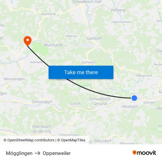 Mögglingen to Oppenweiler map