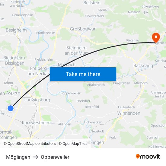 Möglingen to Oppenweiler map