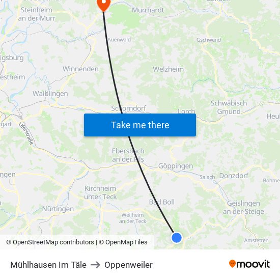 Mühlhausen Im Täle to Oppenweiler map