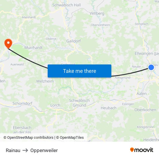 Rainau to Oppenweiler map