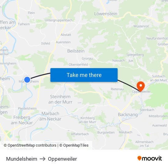 Mundelsheim to Oppenweiler map