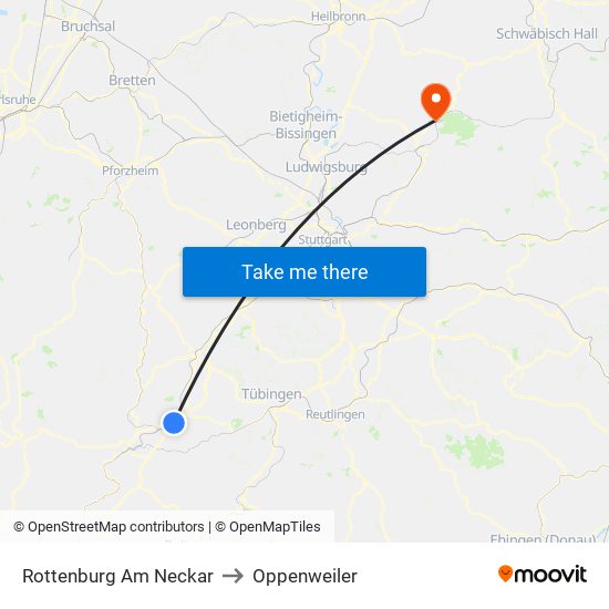 Rottenburg Am Neckar to Oppenweiler map