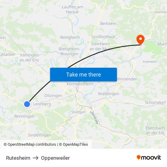 Rutesheim to Oppenweiler map