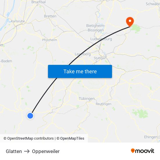 Glatten to Oppenweiler map