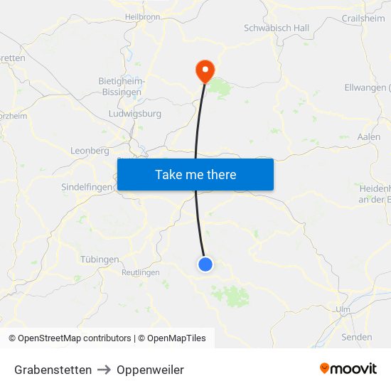 Grabenstetten to Oppenweiler map