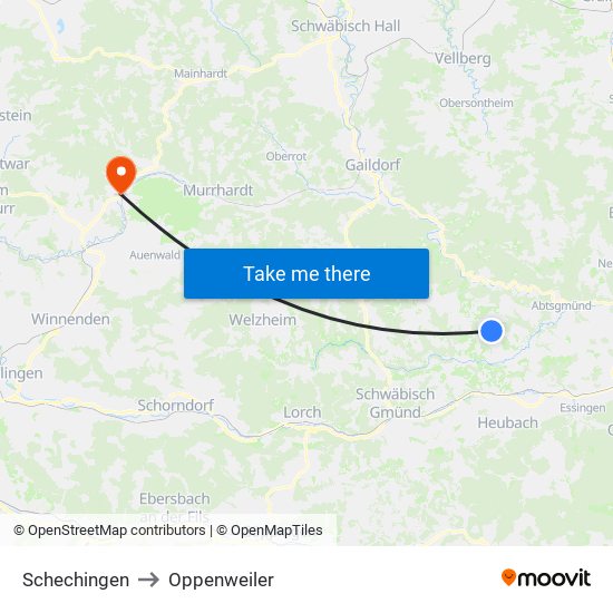 Schechingen to Oppenweiler map