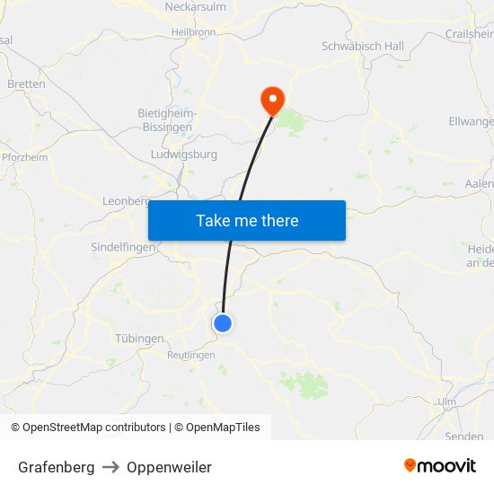 Grafenberg to Oppenweiler map