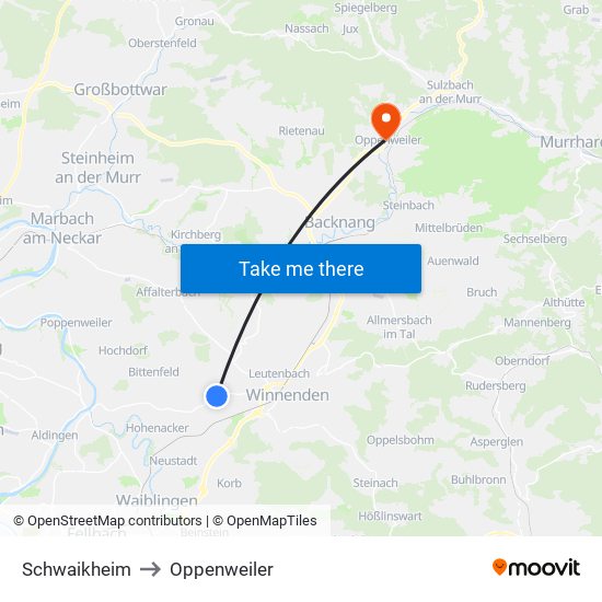 Schwaikheim to Oppenweiler map