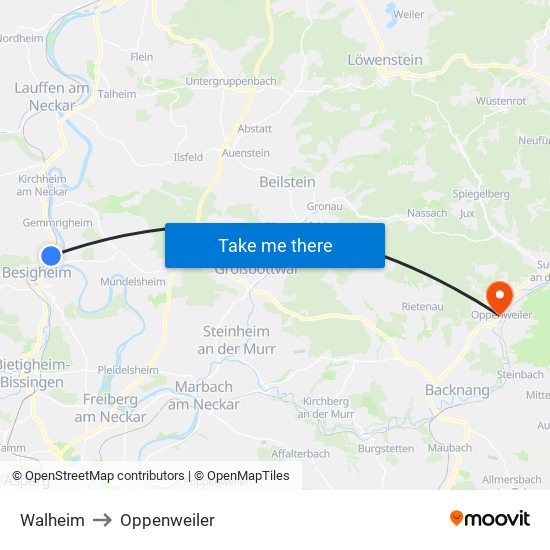 Walheim to Oppenweiler map