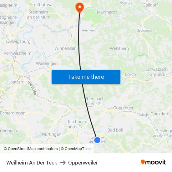 Weilheim An Der Teck to Oppenweiler map