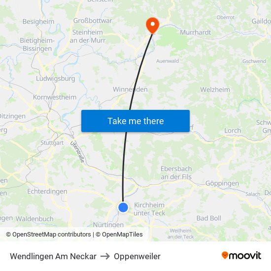 Wendlingen Am Neckar to Oppenweiler map