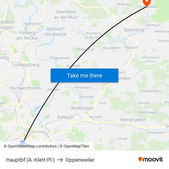 Hauptbf (A.-Klett-Pl.) to Oppenweiler map