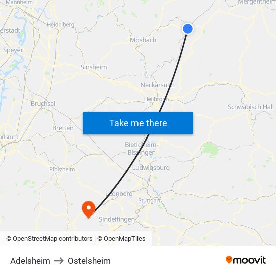 Adelsheim to Ostelsheim map