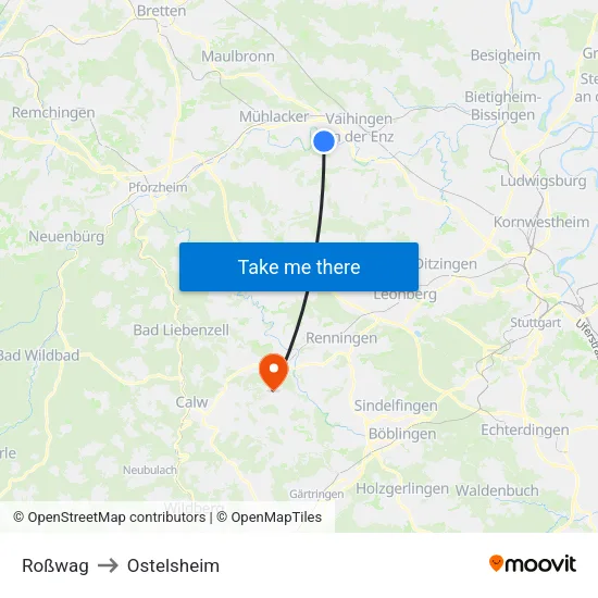 Roßwag to Ostelsheim map
