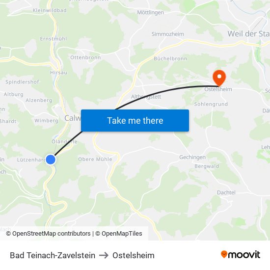 Bad Teinach-Zavelstein to Ostelsheim map