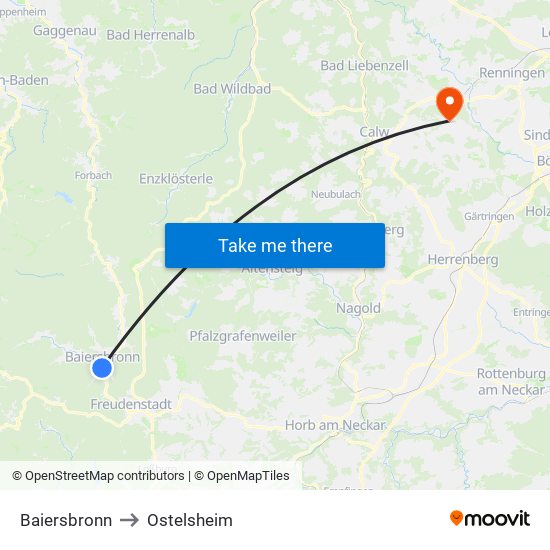 Baiersbronn to Ostelsheim map