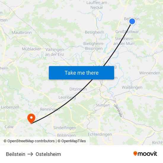 Beilstein to Ostelsheim map