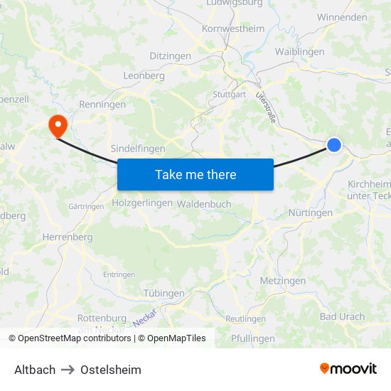 Altbach to Ostelsheim map