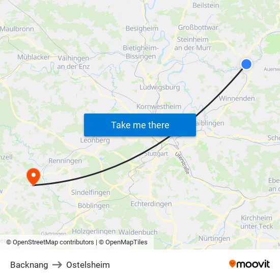 Backnang to Ostelsheim map