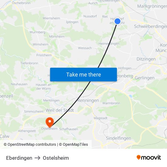 Eberdingen to Ostelsheim map